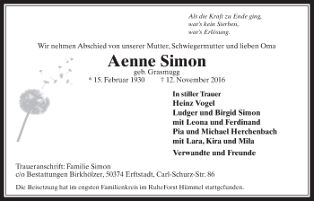 Anzeige von Aenne Simon von  Werbepost 