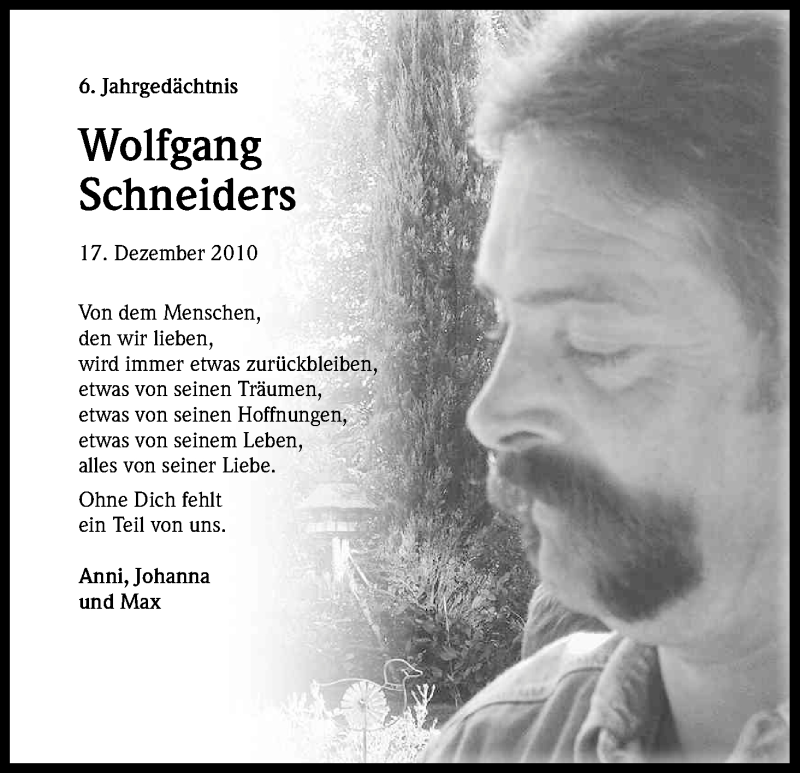  Traueranzeige für Wolfgang Schneiders vom 17.12.2016 aus Kölner Stadt-Anzeiger / Kölnische Rundschau / Express
