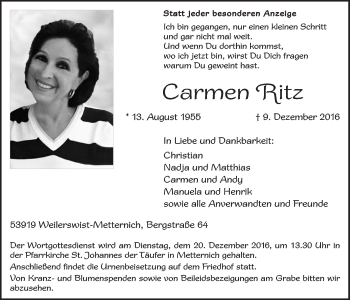Anzeige von Carmen Ritz von  Blickpunkt Euskirchen 