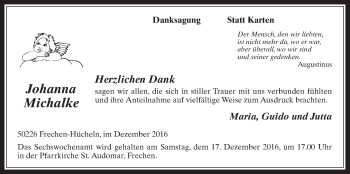 Anzeige von Johanna Michalke von  Wochenende 