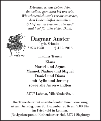 Anzeige von Dagmar Auster von  Extra Blatt 