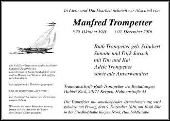 Anzeige von Manfred Trompetter von Kölner Stadt-Anzeiger / Kölnische Rundschau / Express