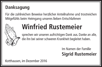 Anzeige von Winfried Rustemeier von  Anzeigen Echo 