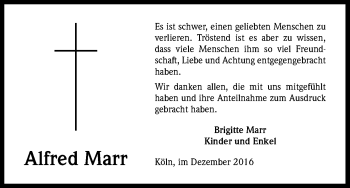 Anzeige von Alfred Marr von Kölner Stadt-Anzeiger / Kölnische Rundschau / Express