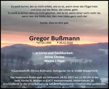 Anzeige von Gregor Bußmann von Kölner Stadt-Anzeiger / Kölnische Rundschau / Express