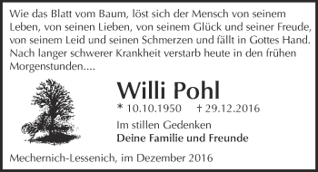 Anzeige von Willi Pohl von  Blickpunkt Euskirchen 