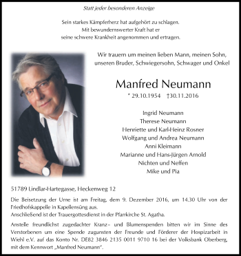 Anzeige von Manfred Neumann von Kölner Stadt-Anzeiger / Kölnische Rundschau / Express