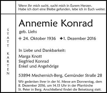 Anzeige von Annemie Konrad von  Blickpunkt Euskirchen 