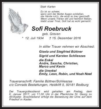 Anzeige von Sofi Roebruck von  Werbepost 