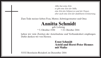 Anzeige von Annitta Schmidt von  Schaufenster/Blickpunkt 