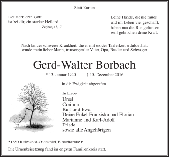 Anzeige von Gerd-Walter Borbach von  Lokalanzeiger 