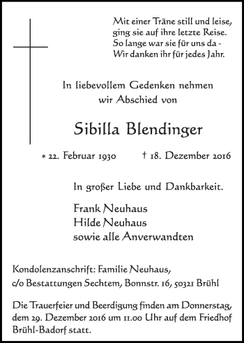 Anzeige von Sibilla Blendinger von  Schlossbote/Werbekurier 