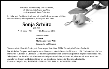 Anzeige von Sonja Schütz von Kölner Stadt-Anzeiger / Kölnische Rundschau / Express