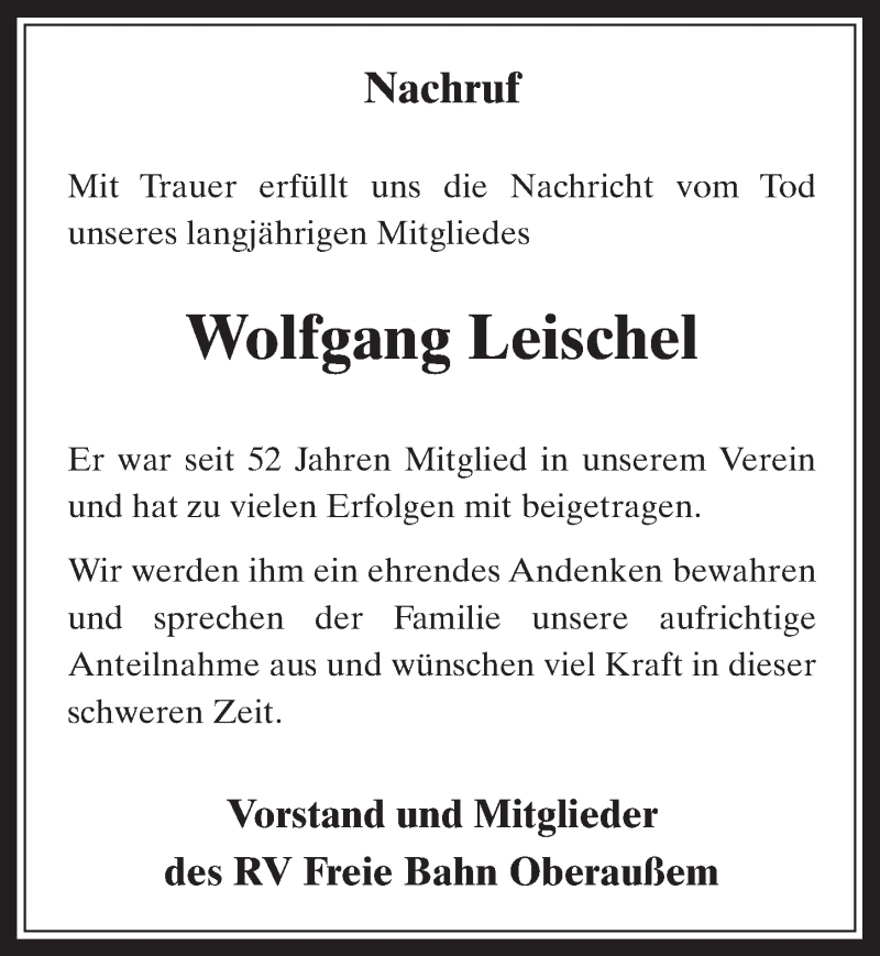  Traueranzeige für Wolfgang Leischel vom 07.12.2016 aus  Werbepost 
