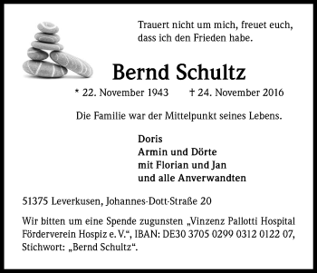 Anzeige von Bernd Schultz von Kölner Stadt-Anzeiger / Kölnische Rundschau / Express