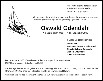 Anzeige von Oswald Odendahl von Kölner Stadt-Anzeiger / Kölnische Rundschau / Express
