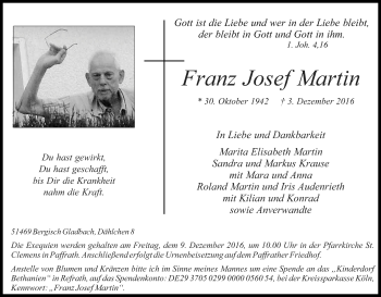 Anzeige von Franz Josef Martin von Kölner Stadt-Anzeiger / Kölnische Rundschau / Express