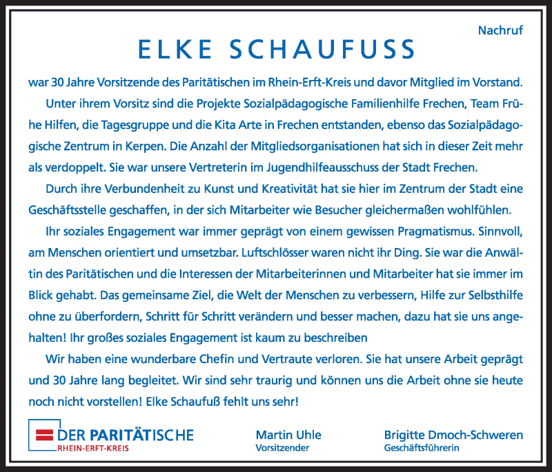  Traueranzeige für Elke Schaufuss vom 03.12.2016 aus  Sonntags-Post 
