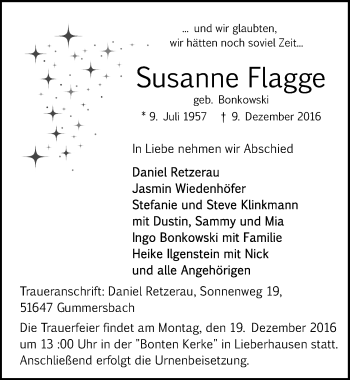 Anzeige von Susanne Flagge von  Anzeigen Echo 