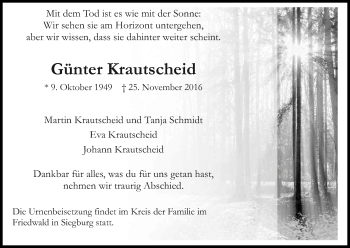 Anzeige von Günter Krautscheid von Kölner Stadt-Anzeiger / Kölnische Rundschau / Express