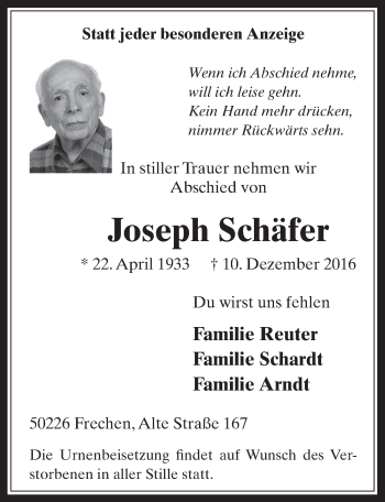 Anzeige von Joseph Schäfer von  Wochenende 
