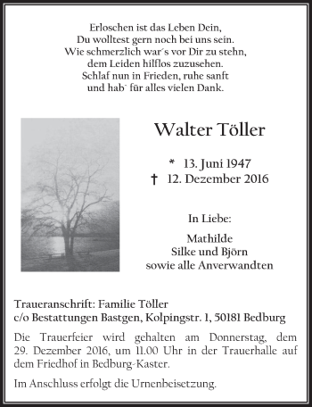 Anzeige von Walter Töller von  Werbepost 