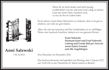 Anzeige von Anni Salewski von  Sonntags-Post 