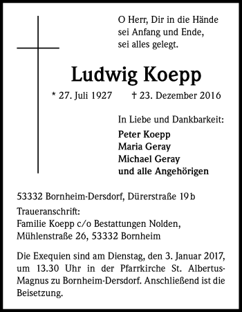 Anzeige von Ludwig Koepp von Kölner Stadt-Anzeiger / Kölnische Rundschau / Express