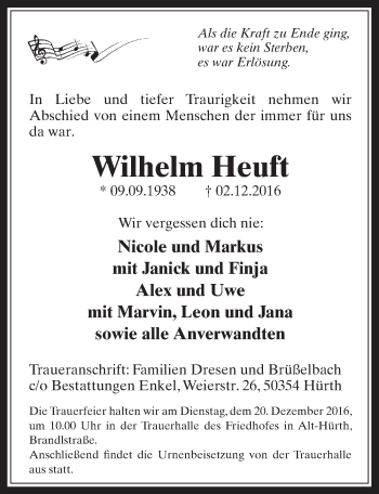 Anzeige von Wilhelm Heuft von  Wochenende 