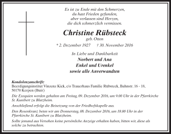 Anzeige von Christine Rübsteck von  Sonntags-Post 
