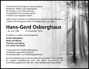 Anzeige von Hans-Gerd Osberghaus von Kölner Stadt-Anzeiger / Kölnische Rundschau / Express