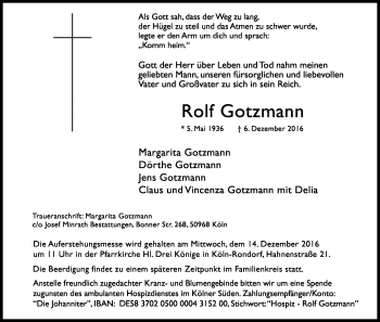Anzeige von Rolf Gotzmann von Kölner Stadt-Anzeiger / Kölnische Rundschau / Express