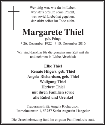 Anzeige von Margarete Thiel von  Extra Blatt 