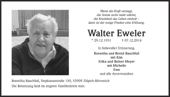 Anzeige von Walter Eweler von  Blickpunkt Euskirchen 