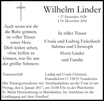 Anzeige von Wilhelm Linder von Kölner Stadt-Anzeiger / Kölnische Rundschau / Express