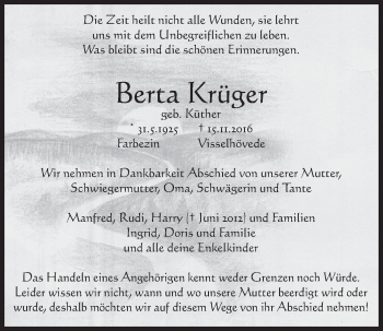 Anzeige von Berta Krüger von  Schlossbote/Werbekurier 