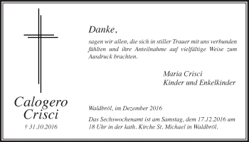 Anzeige von Calogero Crisci von  Lokalanzeiger 