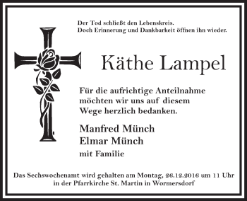 Anzeige von Käthe Lampel von  Schaufenster/Blickpunkt 