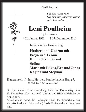 Anzeige von Leni Poulheim von  Wochenende 