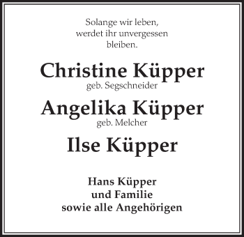 Anzeige von Christine/Angelika/Ilse Küpper von  Schlossbote/Werbekurier 