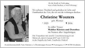 Anzeige von Christine Wouters von  Leverkusener Wochenende 