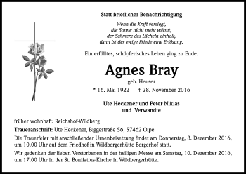 Anzeige von Agnes Bray von Kölner Stadt-Anzeiger / Kölnische Rundschau / Express