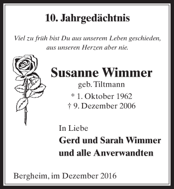 Anzeige von Susanne Wimmer von  Werbepost 