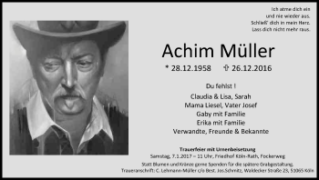 Anzeige von Achim Müller von Kölner Stadt-Anzeiger / Kölnische Rundschau / Express