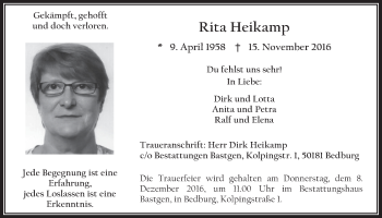 Anzeige von Rita Heikamp von  Werbepost 
