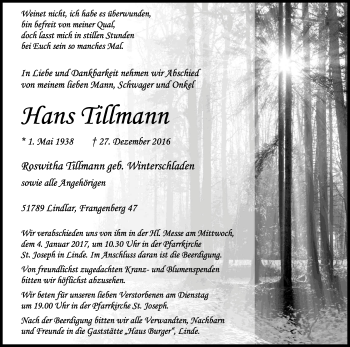 Anzeige von Hans Tillmann von Kölner Stadt-Anzeiger / Kölnische Rundschau / Express