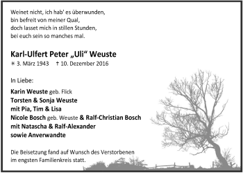 Anzeige von Karl-Ulfert Weuste von  Anzeigen Echo 