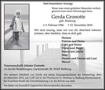 Anzeige von Gerda Gronotte von  Sonntags-Post 