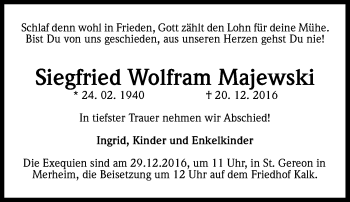 Anzeige von Siegfried Wolfram Majewski von Kölner Stadt-Anzeiger / Kölnische Rundschau / Express