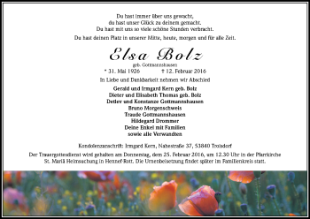 Anzeige von Elsa Bolz von Kölner Stadt-Anzeiger / Kölnische Rundschau / Express